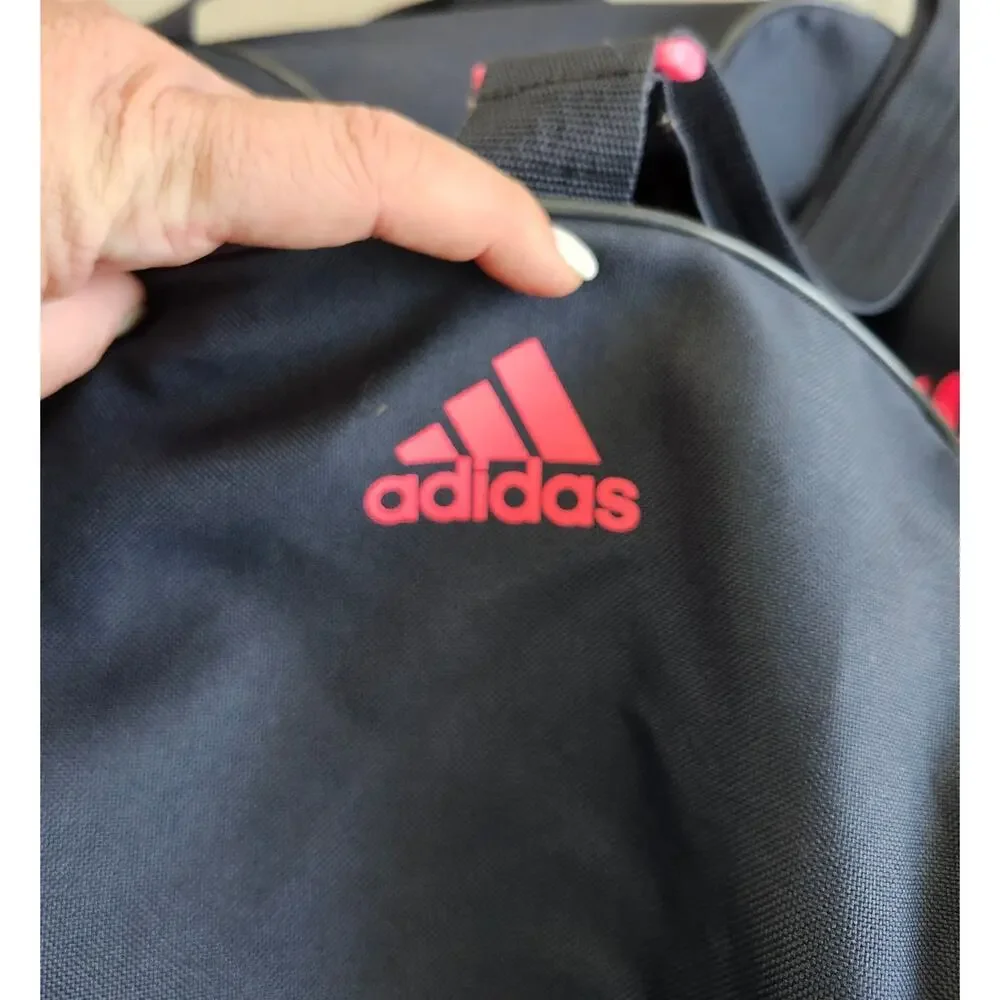 Adidas Diablo Duffel Bag Black Pink Logo Fits Gym Locker Zip Top Compact Sports